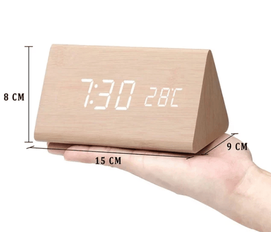 Digital Wooden Alarm Clock - LED Display and Voice Control