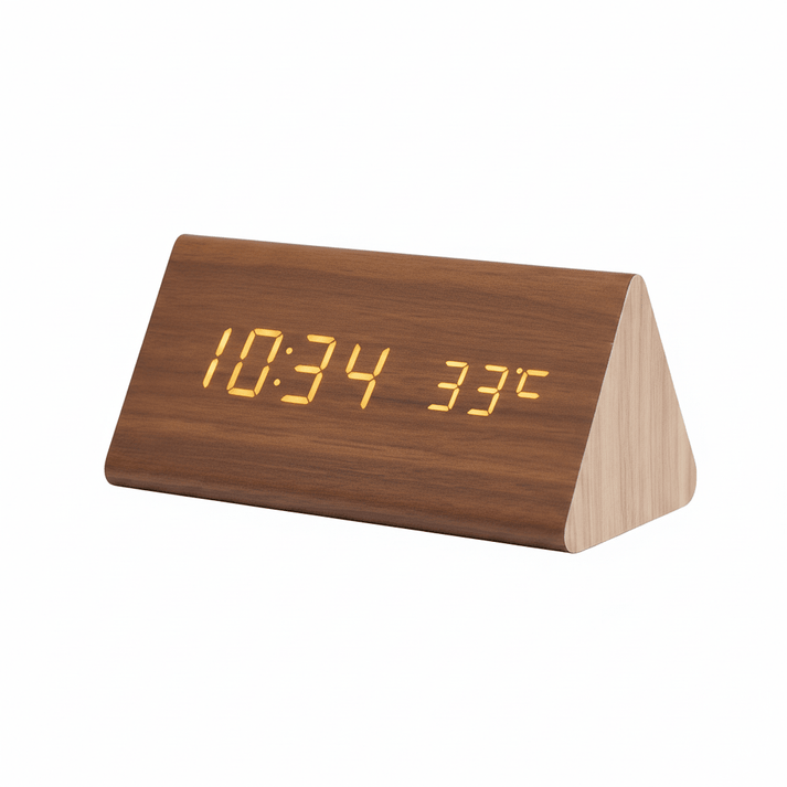 Digital Wooden Alarm Clock - LED Display and Voice Control