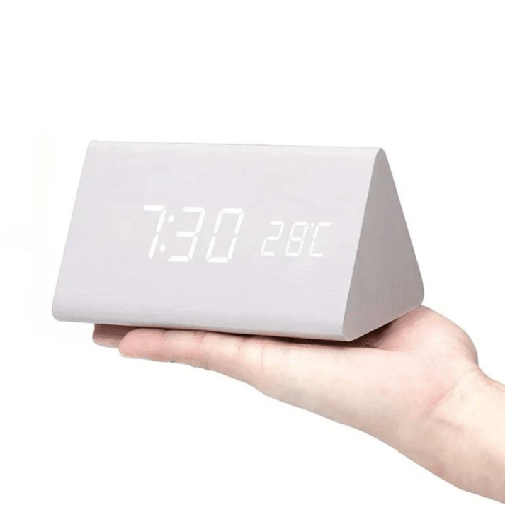 Digital Wooden Alarm Clock - LED Display and Voice Control