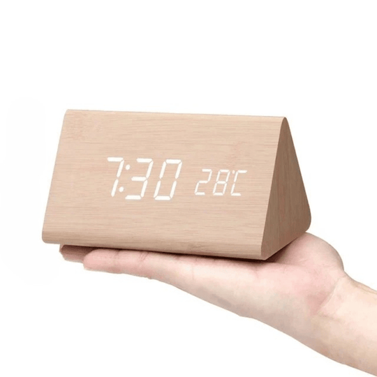 Digital Wooden Alarm Clock - LED Display and Voice Control