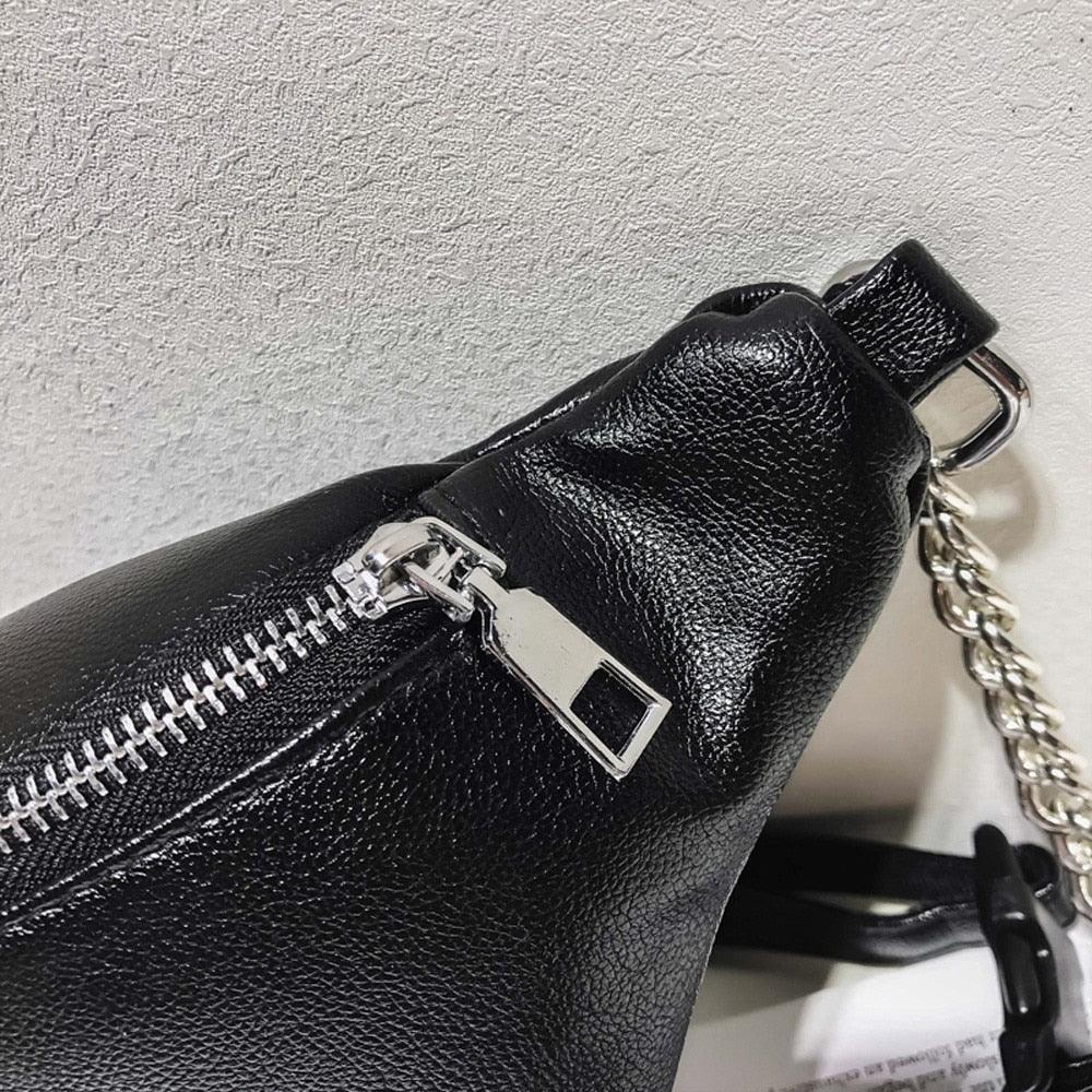 Women's Leather Belt Bag with Chain