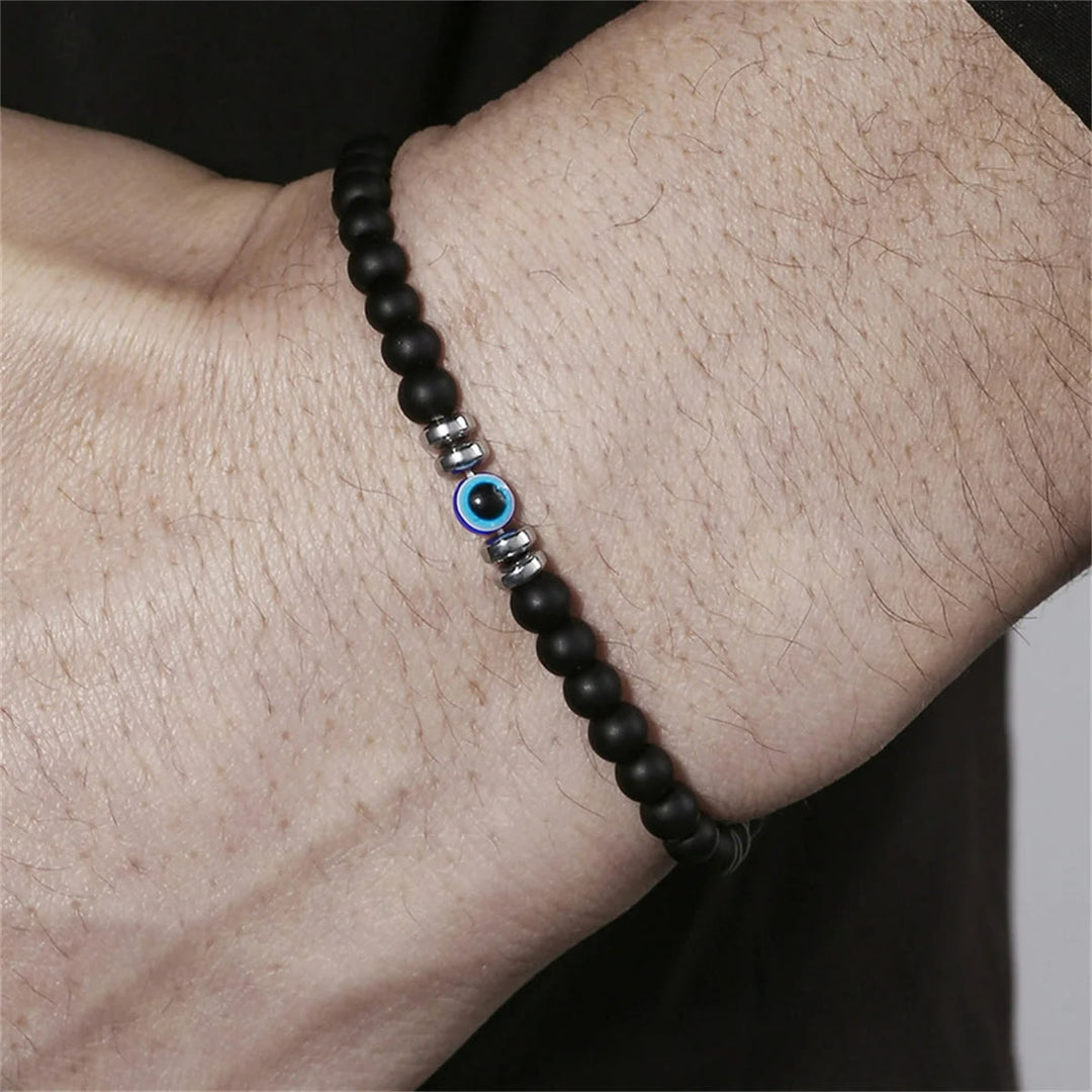 Herrenarmband - 4mm Naturstein mit Bösem-Auge-Perle