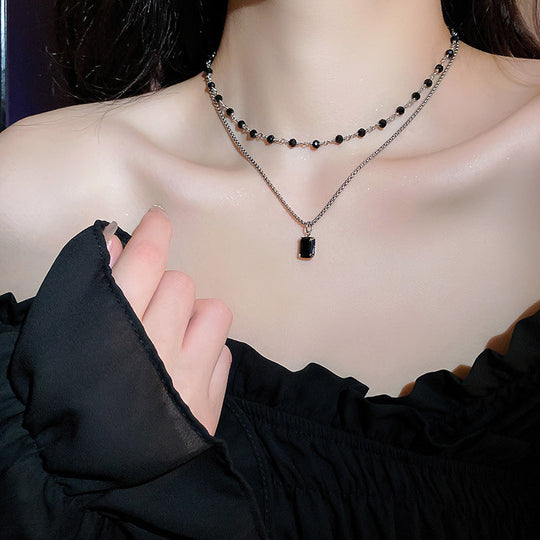Double Collier en Argent avec Perles Noires