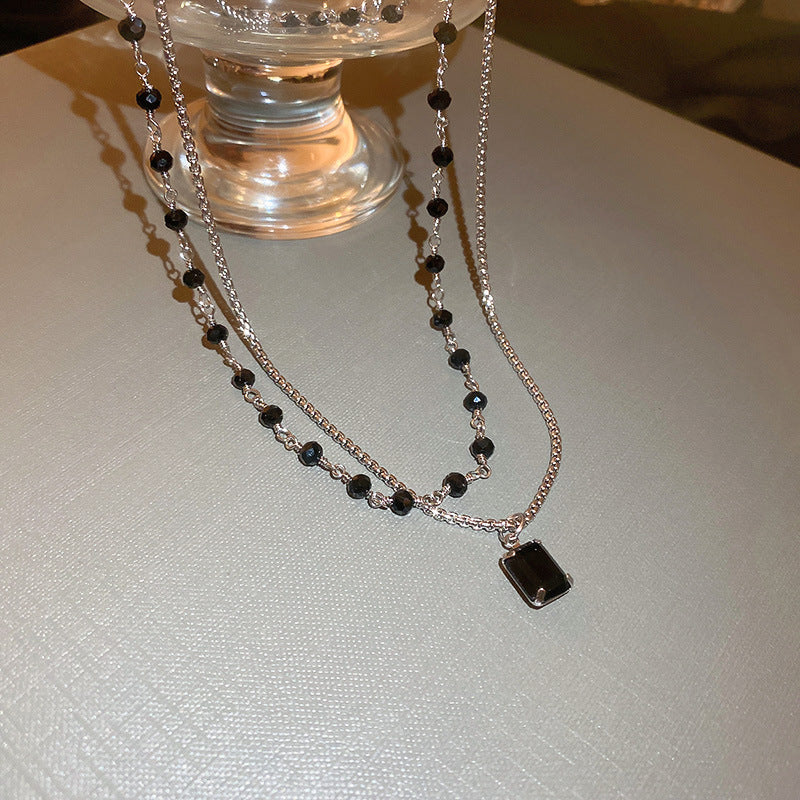 Double Collier en Argent avec Perles Noires
