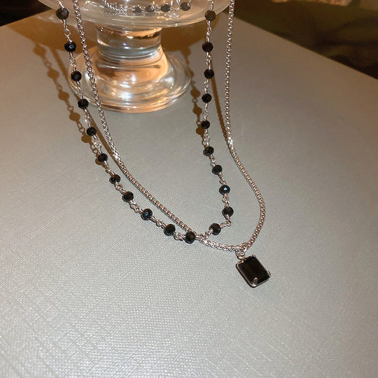 Double Collier en Argent avec Perles Noires