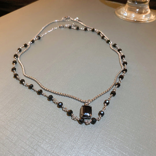 Double Collier en Argent avec Perles Noires
