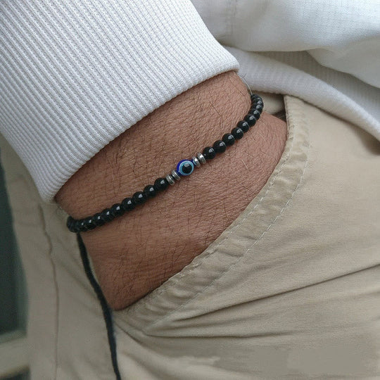 Herrenarmband - 4mm Naturstein mit Bösem-Auge-Perle