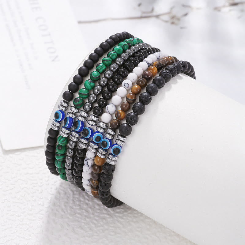 Herrenarmband - 4mm Naturstein mit Bösem-Auge-Perle