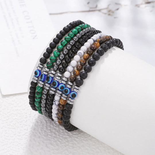 Herrenarmband - 4mm Naturstein mit Bösem-Auge-Perle