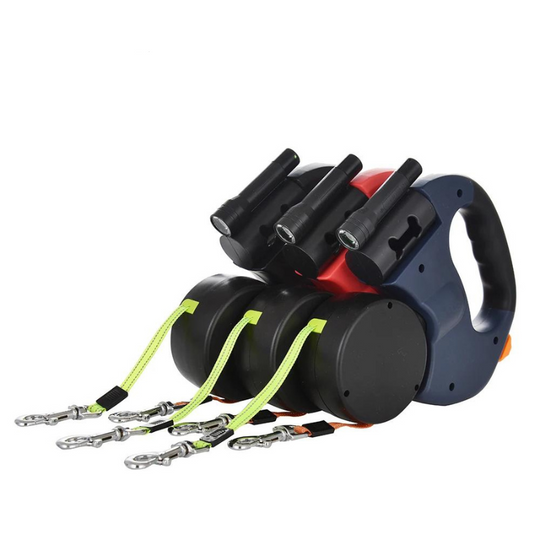 Laisse Double Rétractable pour Chien | Lampe de Nuit LED Intégrée