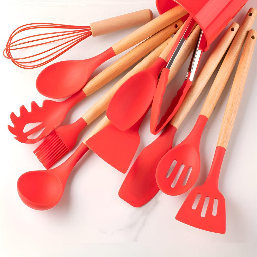 Silicone Kitchen Utensil Set – 12-Piece with Bamboo Handles, Heat-Resistant