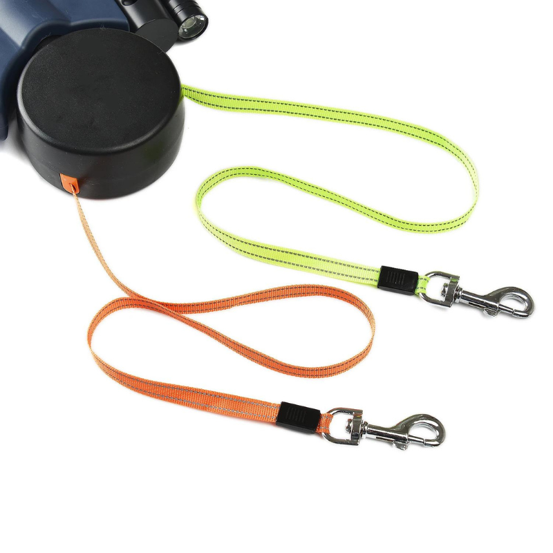 Laisse Double Rétractable pour Chien | Lampe de Nuit LED Intégrée