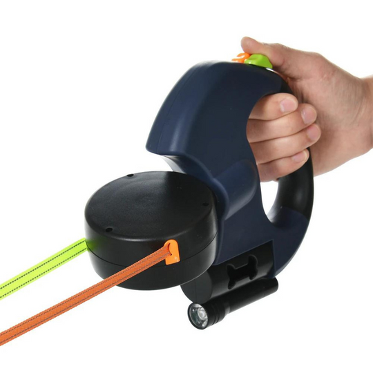 Laisse Double Rétractable pour Chien | Lampe de Nuit LED Intégrée