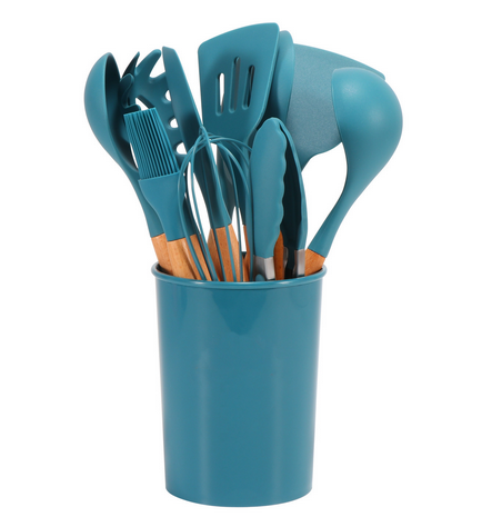 Silicone Kitchen Utensil Set – 12-Piece with Bamboo Handles, Heat-Resistant