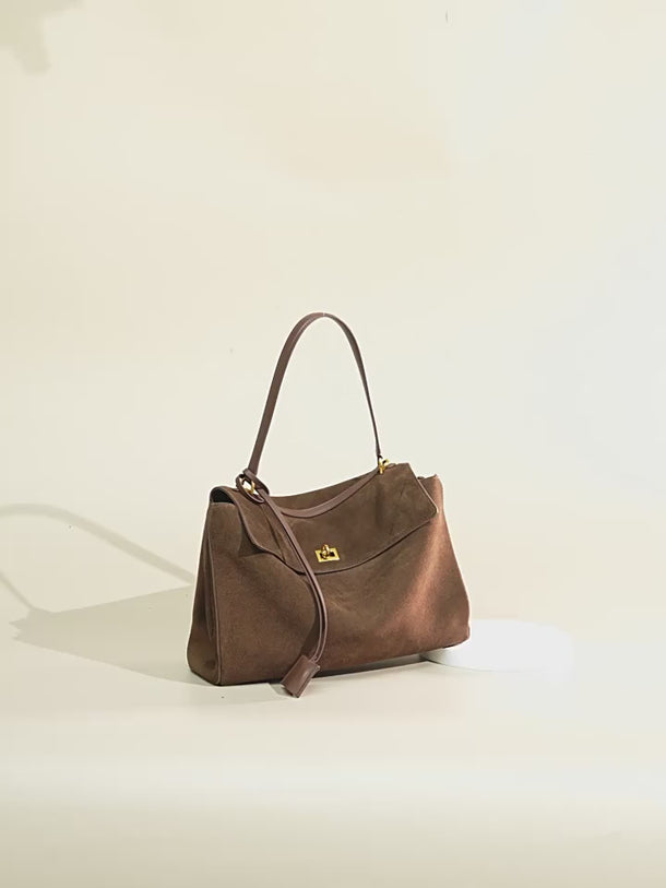 Wildleder Handtasche Damen – Klappmodell mit goldenen Details