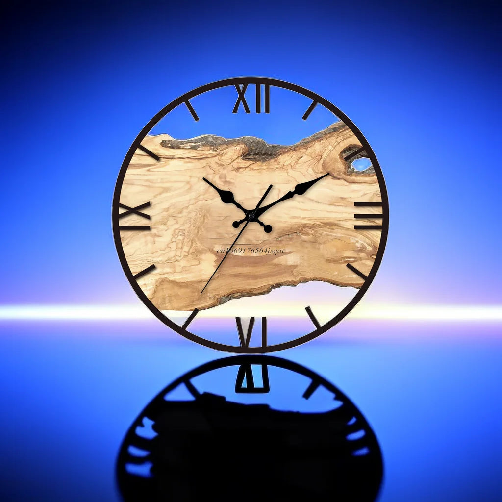 Rustic Wood-Look Wall Clock | Acrylic Decorative Roman Numeral Timepiece