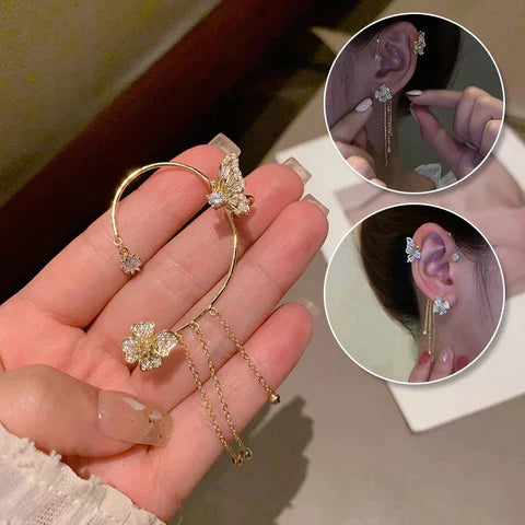 Orecchini Clip a Farfalla Scintillanti – Look di Lusso senza Foratura