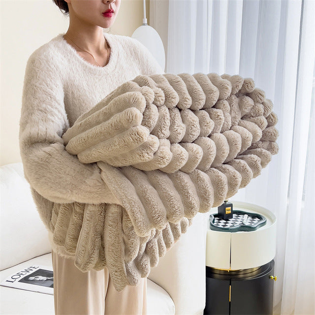 Ribbed Bunny Plush Fluffy Blanket - Soft, Warm and Stylish