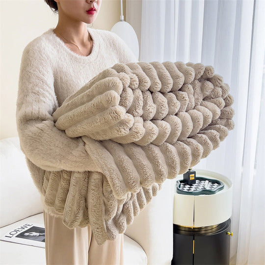 Ribbed Bunny Plush Fluffy Blanket - Soft, Warm and Stylish