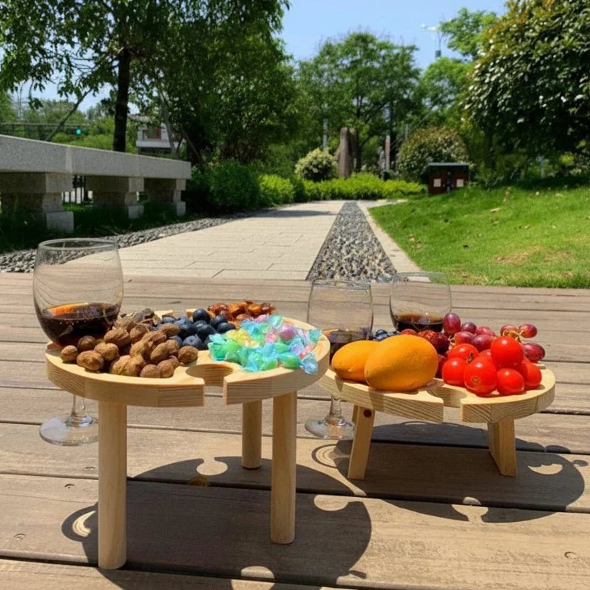 Table de pique-nique en bois avec porte-verres à vin - Pliable
