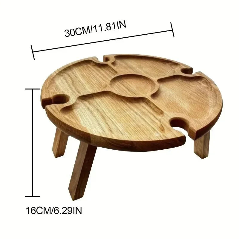 Table de pique-nique en bois avec porte-verres à vin - Pliable