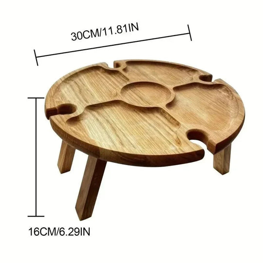 Table de pique-nique en bois avec porte-verres à vin - Pliable