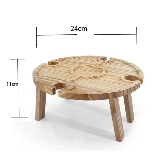Table de pique-nique en bois avec porte-verres à vin - Pliable