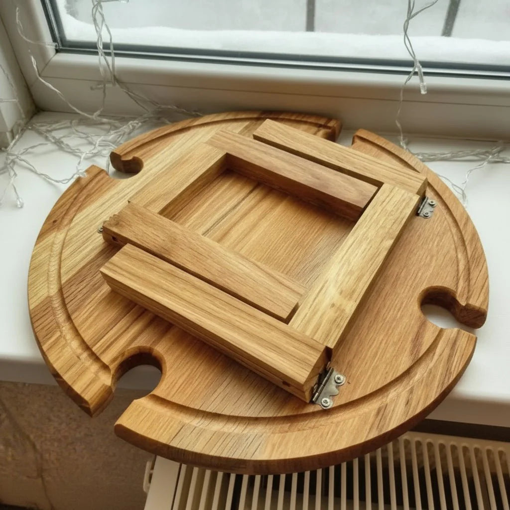Table de pique-nique en bois avec porte-verres à vin - Pliable