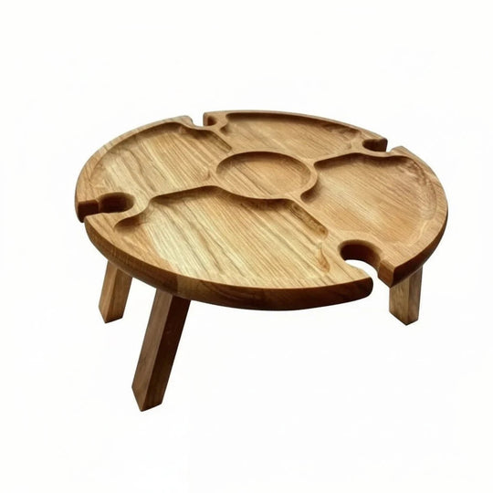 Table de pique-nique en bois avec porte-verres à vin - Pliable