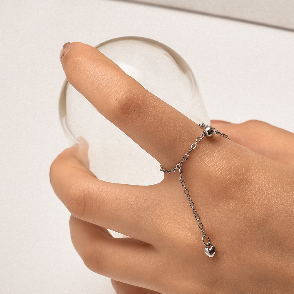 Bague Cœur Ajustable avec Pompon – Romantique &amp; Ludique