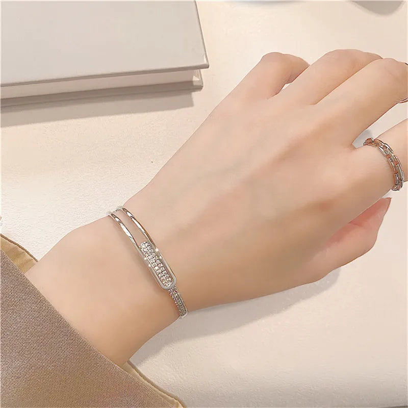 Bracelet Ouvert en Argent Sterling 925 avec Zirconia – Éclat Intemporel, Sans Tracas