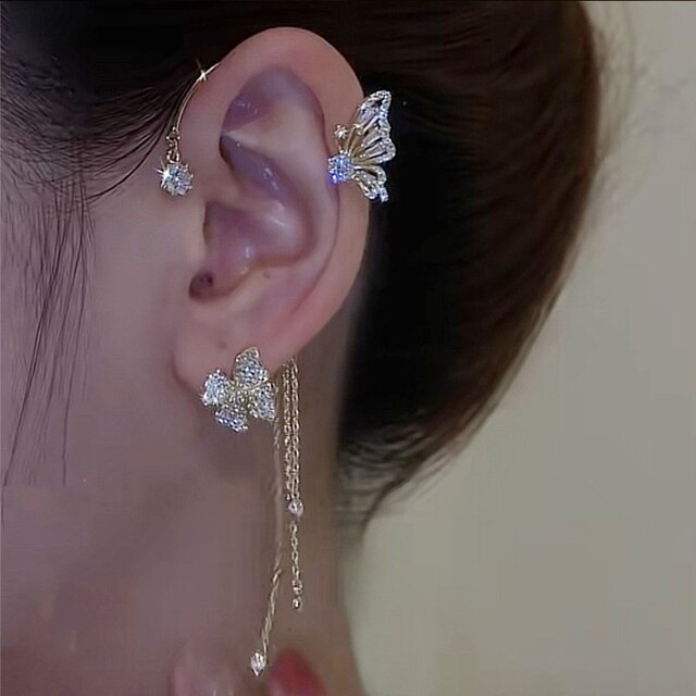 Orecchini Clip a Farfalla Scintillanti – Look di Lusso senza Foratura