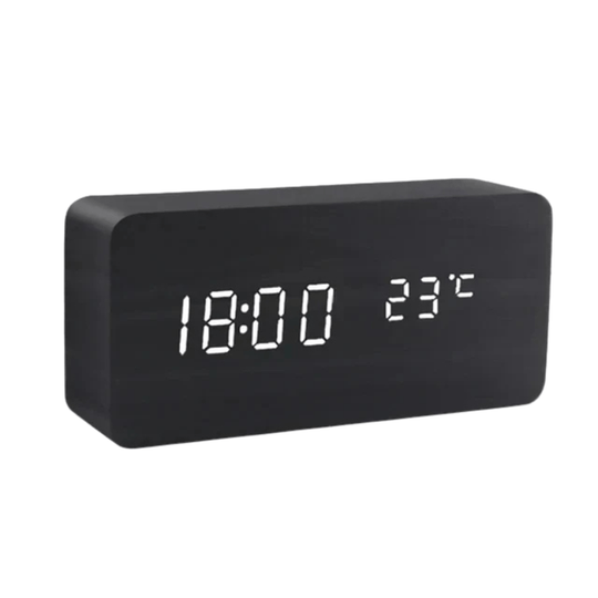 Digital Wooden Alarm Clock - LED Display and Voice Control