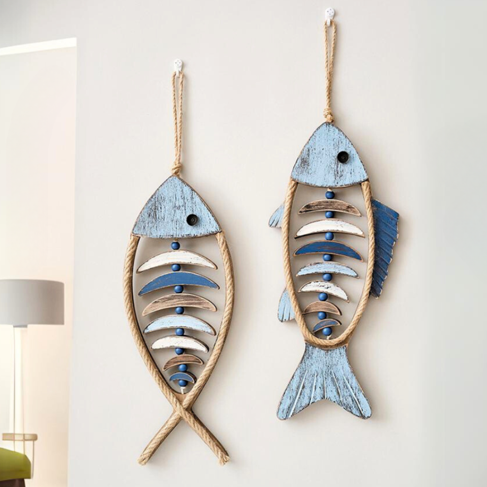 Holz Fisch Dekoration - Rustikales Maritimes Wohnaccessoire