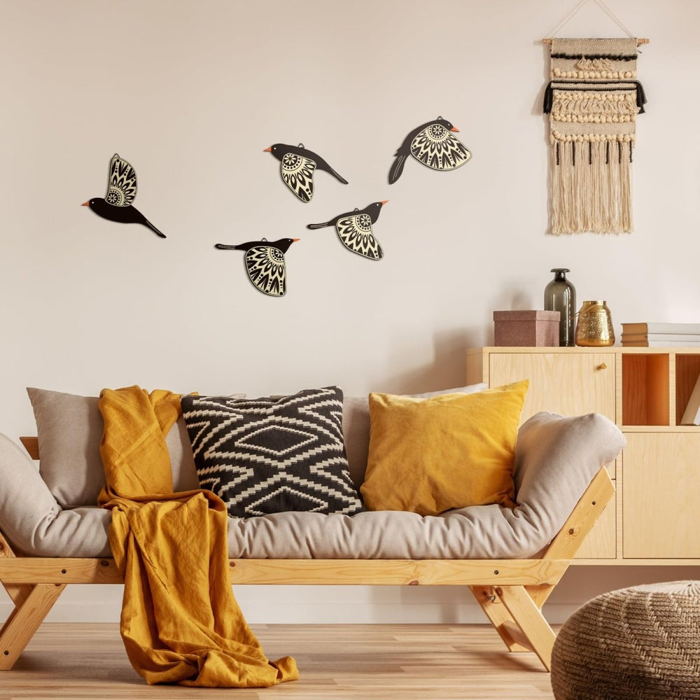Vogel Wanddekoration 5er Set - Handgefertigtes Holzdesign
