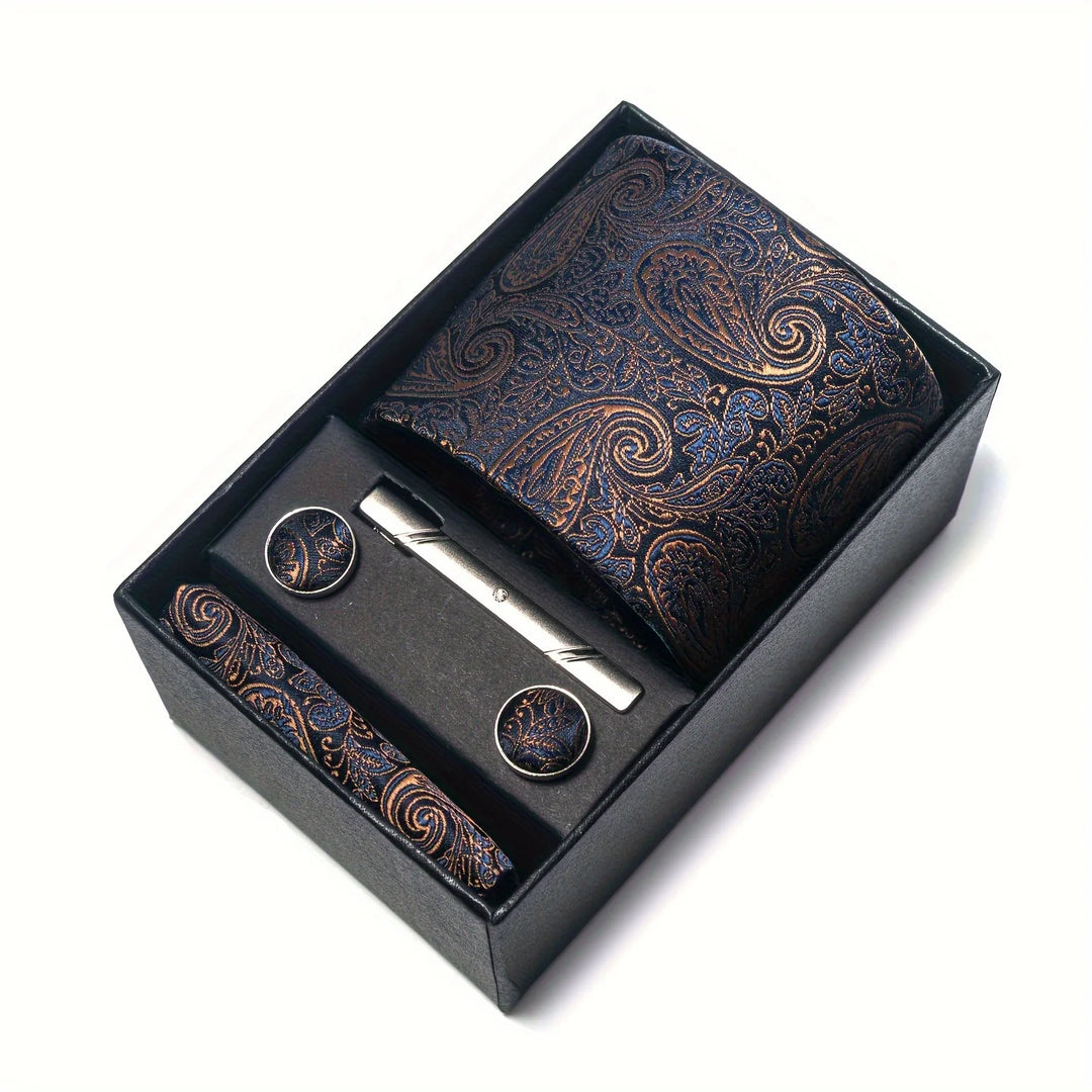 Heren Stropdas Set – Paisley met Zakdoek, Clip &amp; Manchetknopen