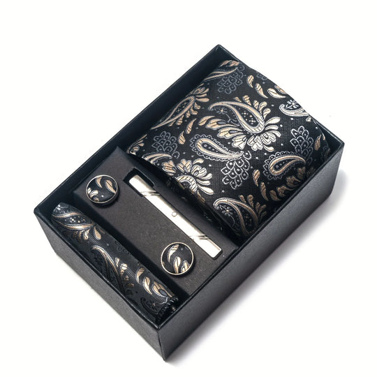 Heren Stropdas Set – Paisley met Zakdoek, Clip &amp; Manchetknopen