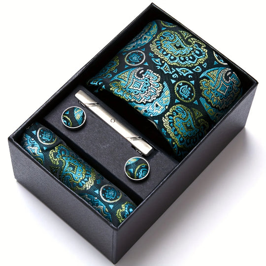 Heren Stropdas Set – Paisley met Zakdoek, Clip &amp; Manchetknopen