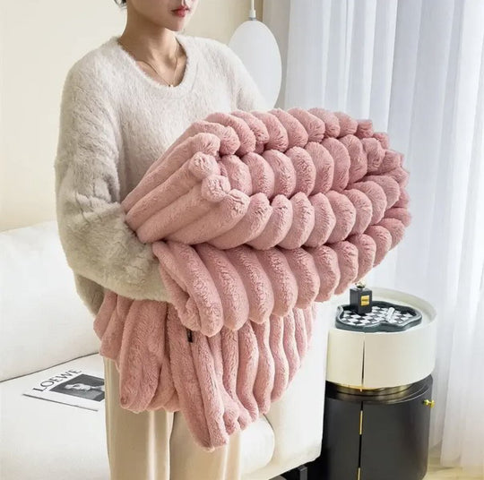 Ribbed Bunny Plush Fluffy Blanket - Soft, Warm and Stylish