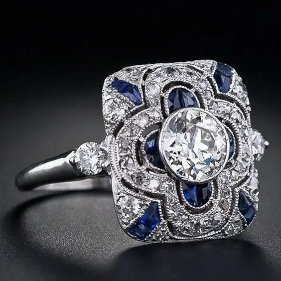 Vintage Silberring mit blauen Zirkonia
