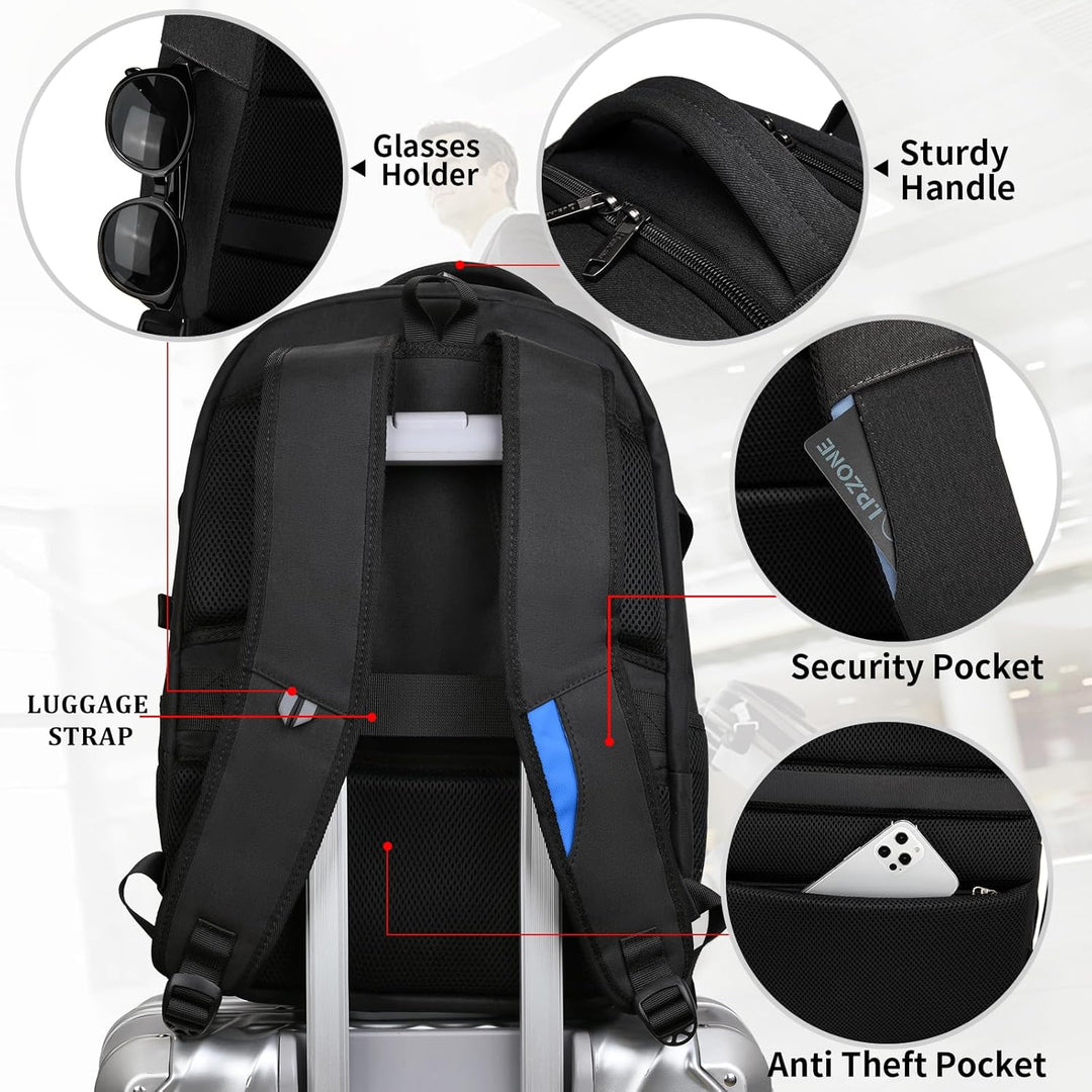 Waterdichte reislaptoprugzak met USB-poort en georganiseerde opbergruimte