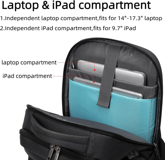 Waterdichte reislaptoprugzak met USB-poort en georganiseerde opbergruimte