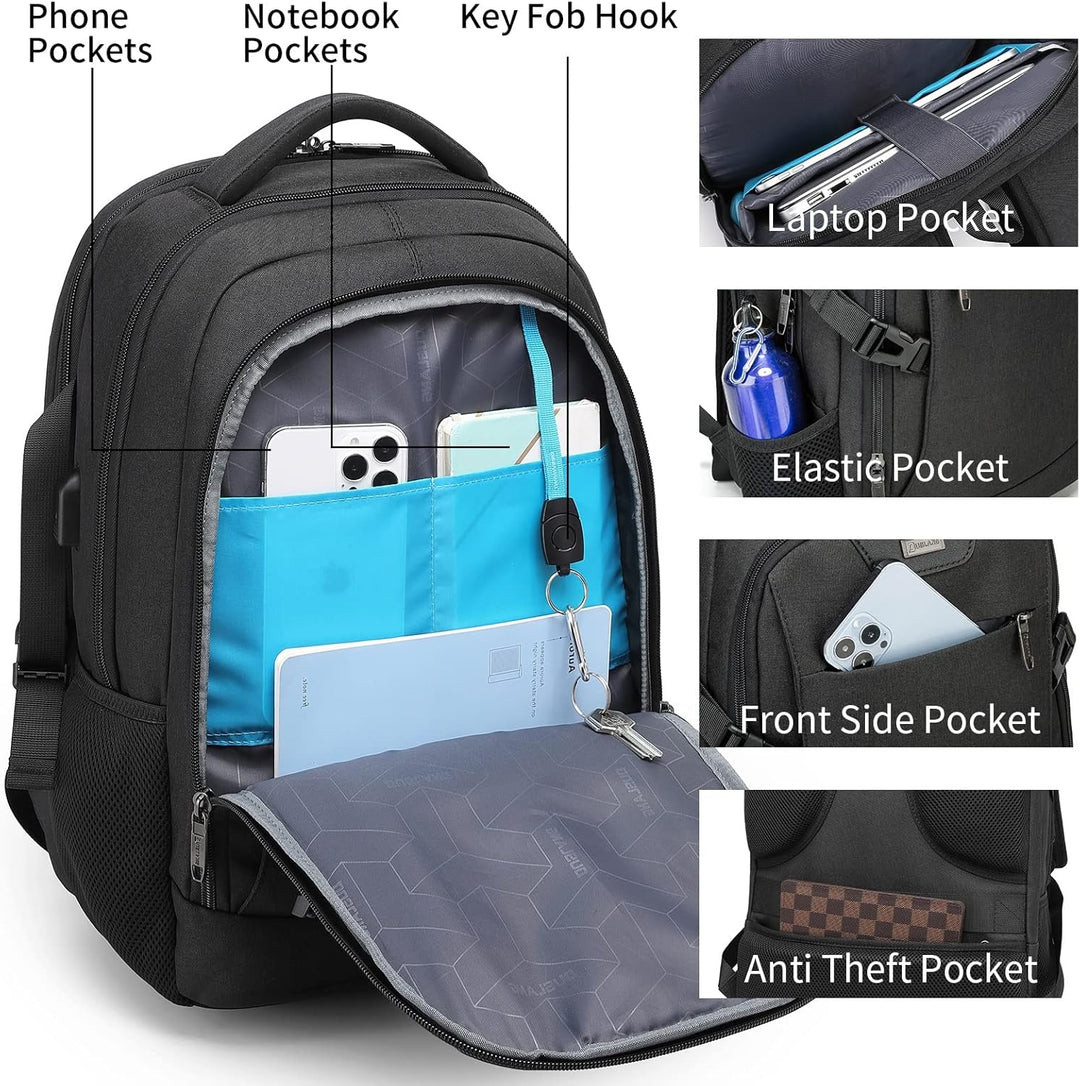Waterdichte reislaptoprugzak met USB-poort en georganiseerde opbergruimte